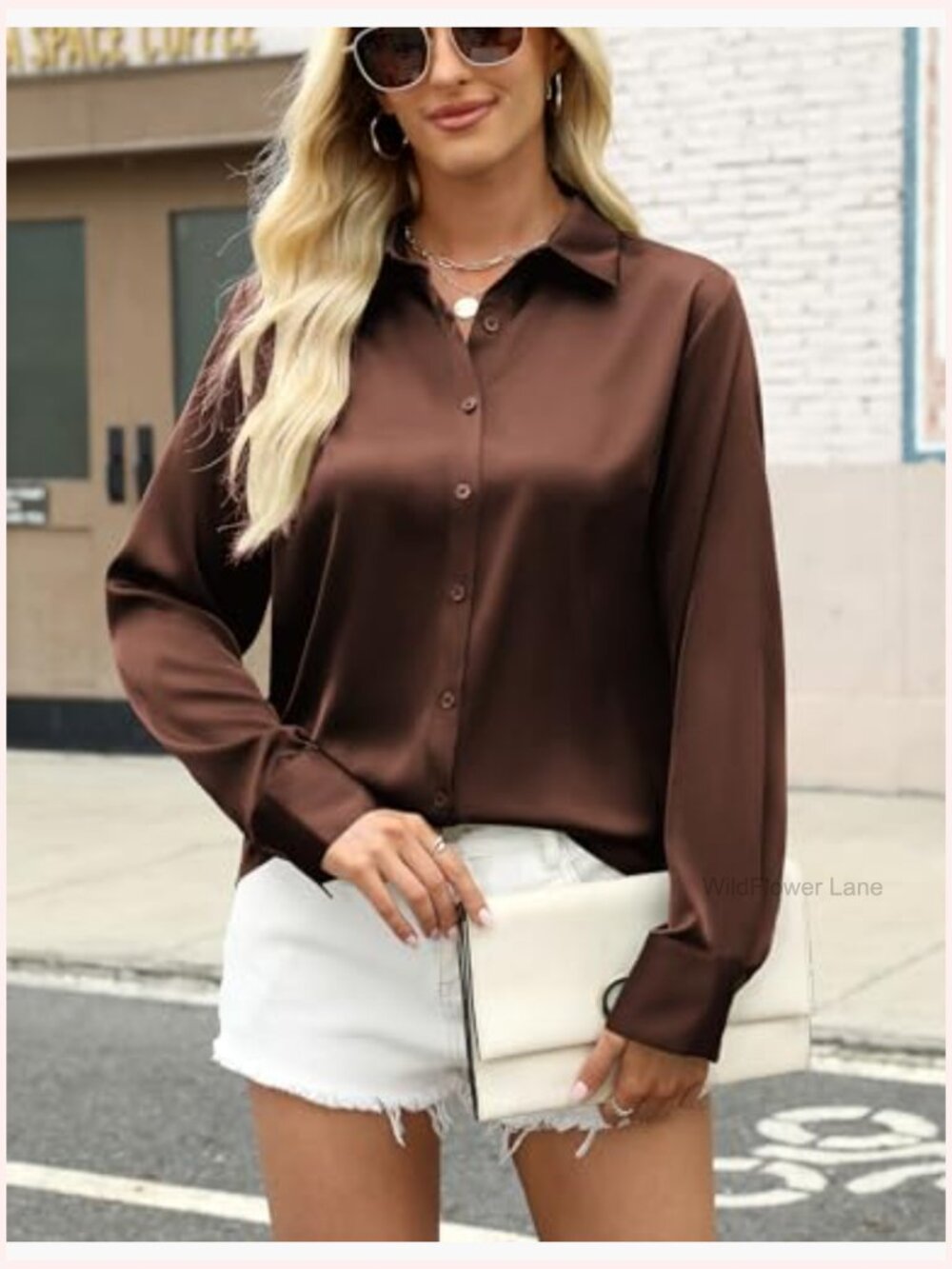 Silk Feel Satin Blouse Long Sleeve Button Down V-Neck Business Casual Top - Picture 2 of 6